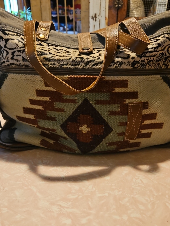 Myra Bag Handbags - Myra Bag Southwestern Tapestry Tote in Brown, Cream, Teal